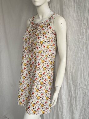 Floral Rayon Shift Dress Pleated Front Sleeveless Cottagecore